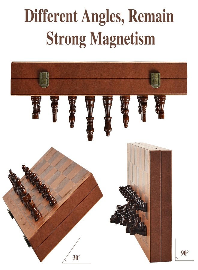 OUMODA Magnetic Chess Set for Adult Kid, 15.4" Leather Chess Board with Handmade Chess Piece Including 2 Extra Queens and Storage Slot, Folding Portable Travel Chess Game for Beginner and Professional - Image 4